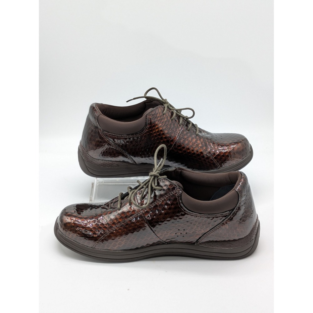 Drew Tulip Women's 7W Brown Croc Patent Leather Lace Up Orthopedic Shoes